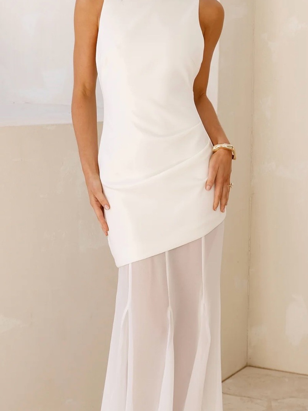 Hello Molly white Sleeveless Maxi Dress with Sheer Skirt
